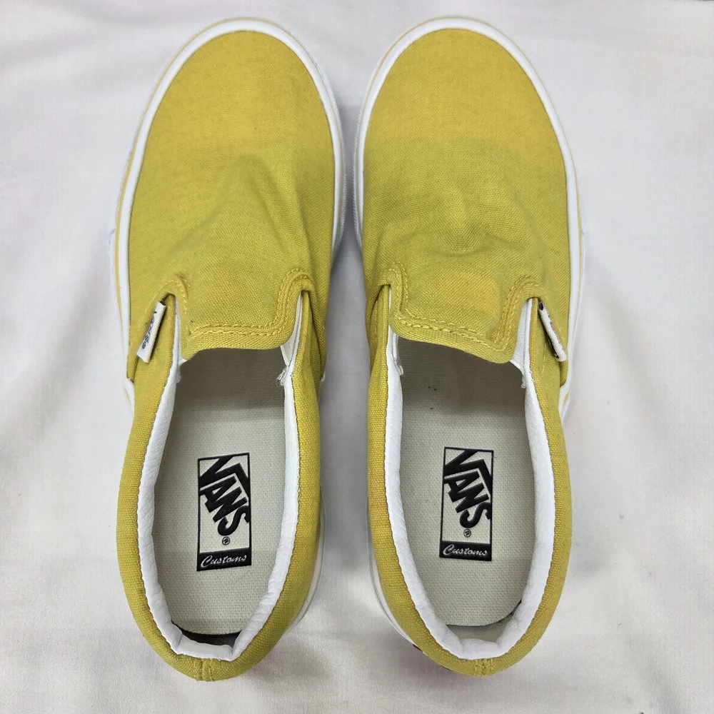 VANS Customs Slip-On Yellow Canvas Shoes Unisex Kids Size 3‎ Flat Comfort